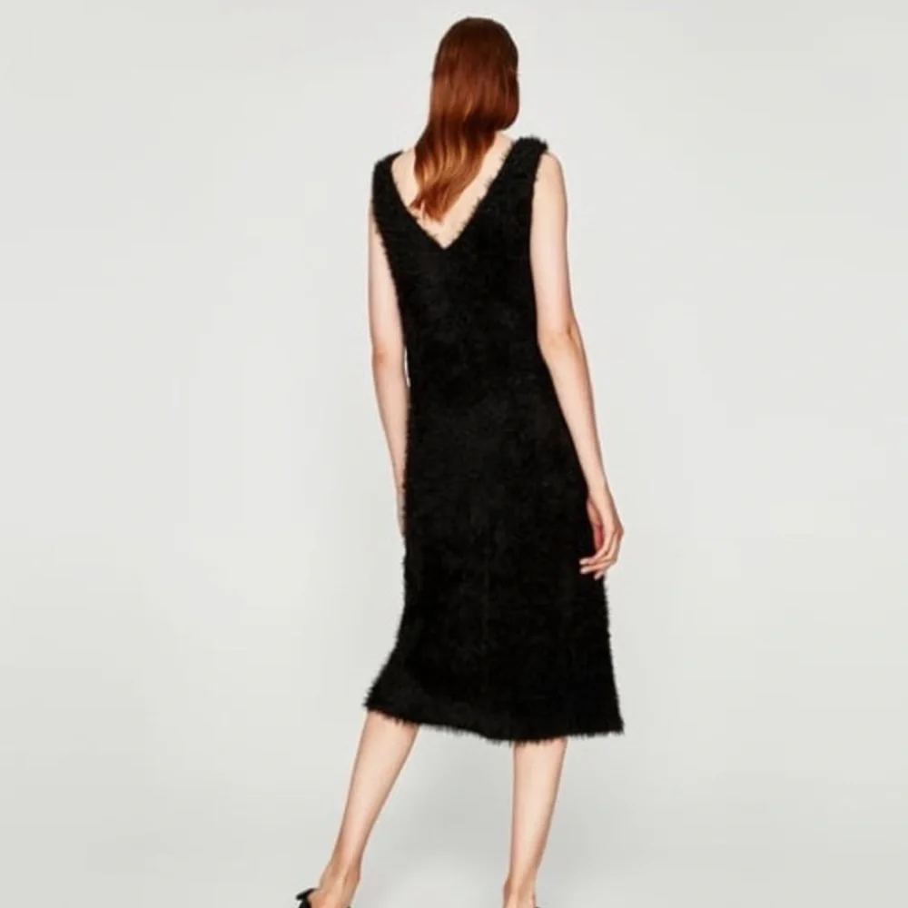 LIKE NEW Fuzzy Zara Black Midi Dress Soft Stretchy Winter Cozy Christmas Warm - Picture 3 of 4